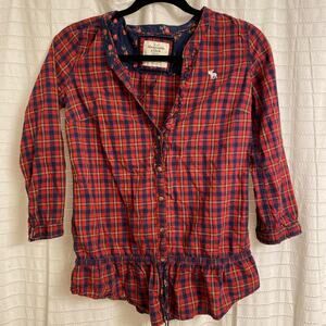 Abercrombie & fitch size small Red blue plaid blouse button up y2k school fall